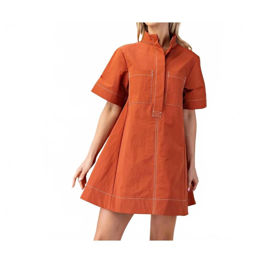 NEW STYLE USA short sleeve mini dress in brick